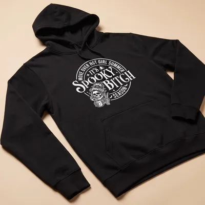 Bold retro Halloween t-shirt with a ghost and humorous text — printed on a unisex hoodie