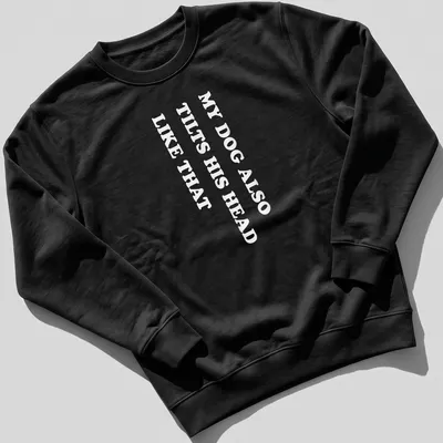 Funny t-shirt with the text 'MY DOG ALSO TILTS HIS HEAD LIKE THAT' — printed on a unisex sweatshirt
