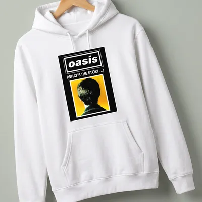 Minimalist design featuring a person's head and the phrase about Oasis — printed on a unisex hoodie