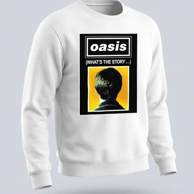 Minimalist design featuring a person's head and the phrase about Oasis — printed on a unisex sweatshirt