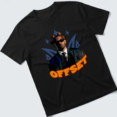 Bold graphic OFFSET t-shirt featuring a person with sunglasses and unique hairstyle — printed on a unisex t-shirt