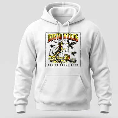 Vintage style T-shirt with a playful dog and colorful waves beneath a printed slogan. — printed on a unisex hoodie