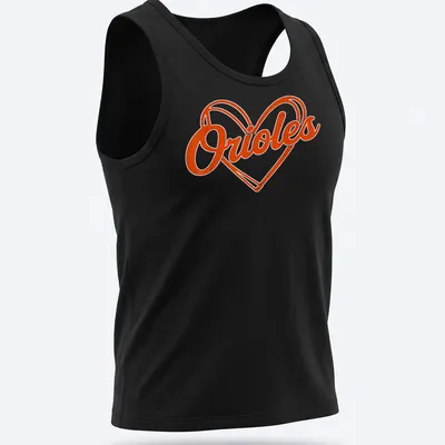 Vintage retro Orioles heart graphic printed in orange and white — printed on a tank top