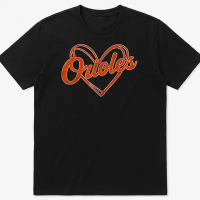 Vintage retro Orioles heart graphic printed in orange and white