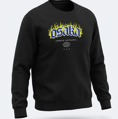 Flame design T-shirt with urban graffiti style and bold text. — printed on a unisex sweatshirt