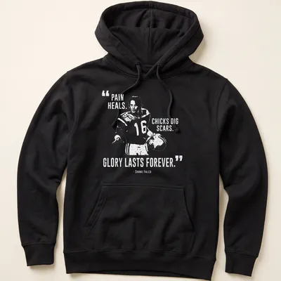 Bold typography t-shirt with the phrase Pain Heals, Chicks Dig Scars, Glory Lasts Forever over a football player graphic — printed on a unisex hoodie