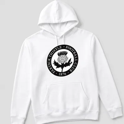Partick Thistle football club emblem in black and white on — printed on a unisex hoodie