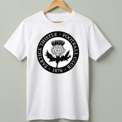 Partick Thistle football club emblem in black and white on t-shirt
