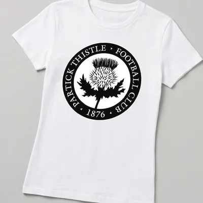Partick Thistle football club emblem in black and white on — printed on a women's shirt