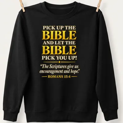 Bold decorative text design with Bible verse and gold accents — printed on a unisex sweatshirt