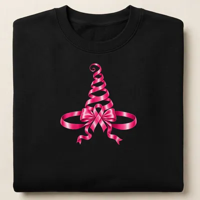 Glossy pink ribbon witch hat illustration for Halloween and breast cancer awareness — printed on a unisex sweatshirt