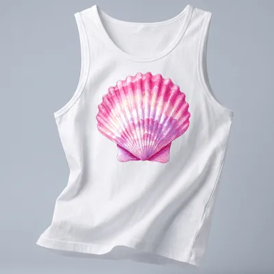 Vintage watercolor print of a pink seashell on a coastal — printed on a tank top