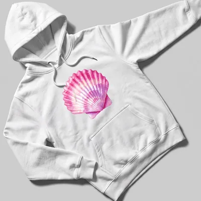 Vintage watercolor print of a pink seashell on a coastal — printed on a unisex hoodie