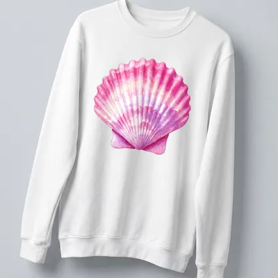 Vintage watercolor print of a pink seashell on a coastal — printed on a unisex sweatshirt