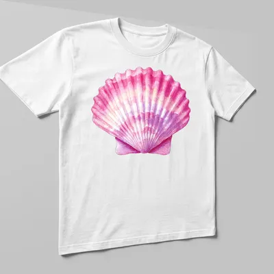 Vintage watercolor print of a pink seashell on a coastal — printed on a unisex t-shirt (angled view)