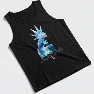 3D illustration of AN!MO character with colorful lettering on a — printed on a tank top