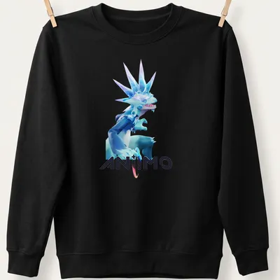 3D illustration of AN!MO character with colorful lettering on a — printed on a unisex sweatshirt