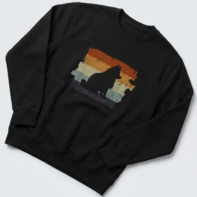 Distressed retro Pomeranian dog graphic in orange and cream tones — printed on a unisex sweatshirt