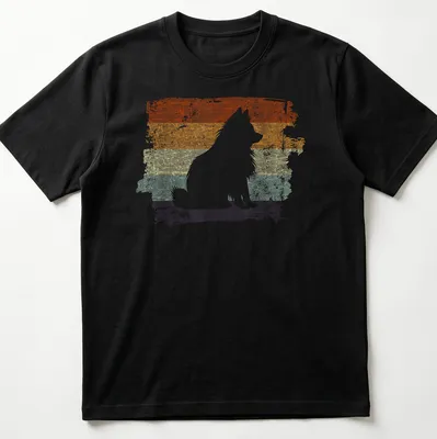 Distressed retro Pomeranian dog graphic in orange and cream tones — printed on a unisex t-shirt