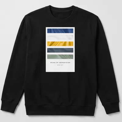 Football kit inspired t-shirt featuring Pride of Merseyside 26/27 in blue and white — printed on a unisex sweatshirt