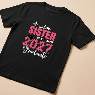 Colorful Proud Sister of 2027 Graduate t-shirt with playful typography