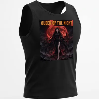 Illustration of a Vampire Queen with the words 'QUEEN OF THE NIGHT' in bold text — printed on a tank top