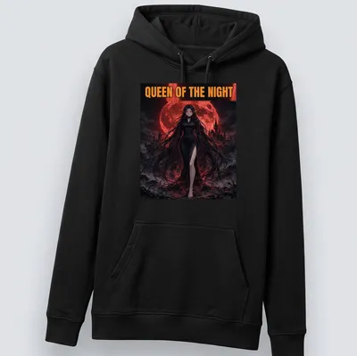 Illustration of a Vampire Queen with the words 'QUEEN OF THE NIGHT' in bold text — printed on a unisex hoodie