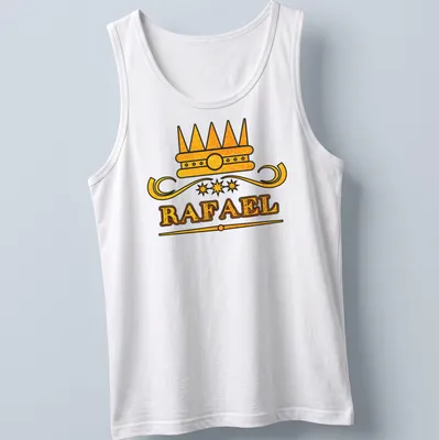 Vintage crown graphic with the name Rafael in bold lettering — printed on a tank top