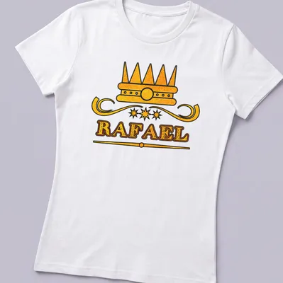 Vintage crown graphic with the name Rafael in bold lettering — printed on a women's shirt