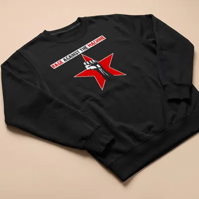 Bold graphic of a raised fist inside a red star with text above — printed on a unisex sweatshirt