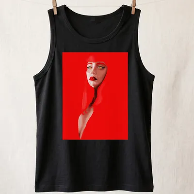 Digital illustration of Makima with text Real Makima on red background — printed on a tank top