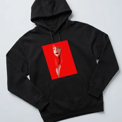 Digital illustration of Makima with text Real Makima on red background — printed on a unisex hoodie