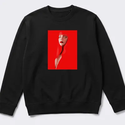 Digital illustration of Makima with text Real Makima on red background — printed on a unisex sweatshirt