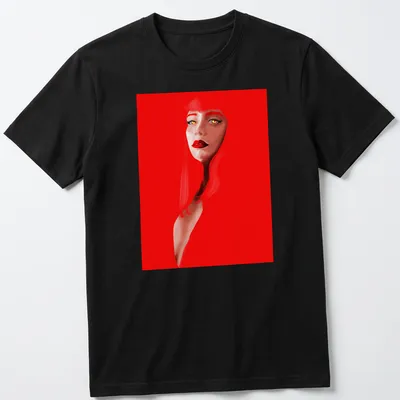 Digital illustration of Makima with text Real Makima on red background — printed on a unisex t-shirt