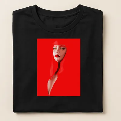 Digital illustration of Makima with text Real Makima on red background — printed on a women's shirt