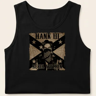 Vintage western Hank III shirt with bold text and rustic colors — printed on a tank top