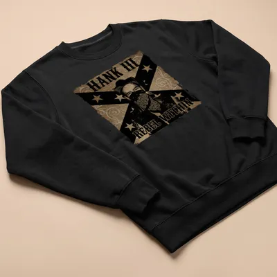 Vintage western Hank III shirt with bold text and rustic colors — printed on a unisex sweatshirt
