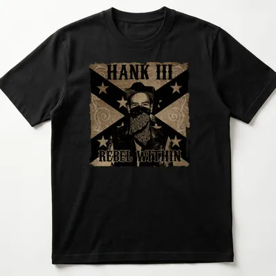 Vintage western Hank III shirt with bold text and rustic colors — printed on a unisex t-shirt