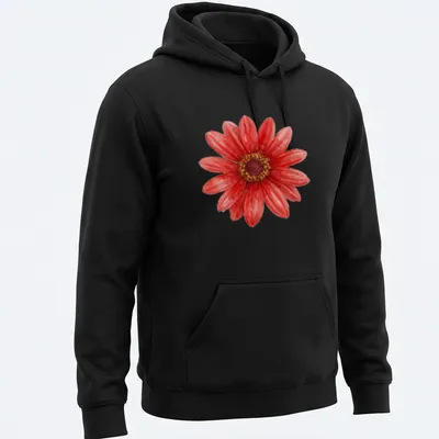 Watercolor print of a red daisy on a floral botanical — printed on a unisex hoodie