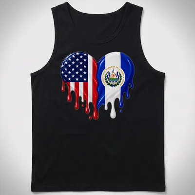 Colorful dripping design featuring USA and El Salvador flags with a heart motif — printed on a tank top