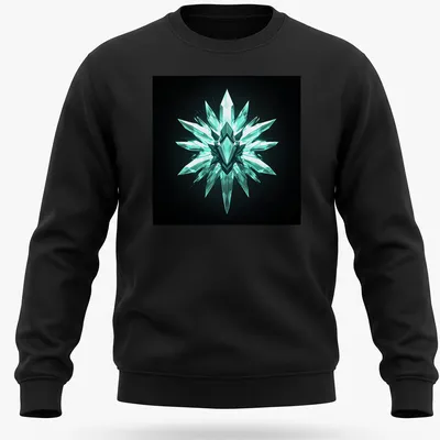 3D render of a crystal dagger emblem in teal and black — printed on a unisex sweatshirt