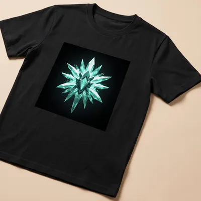 3D render of a crystal dagger emblem in teal and black
