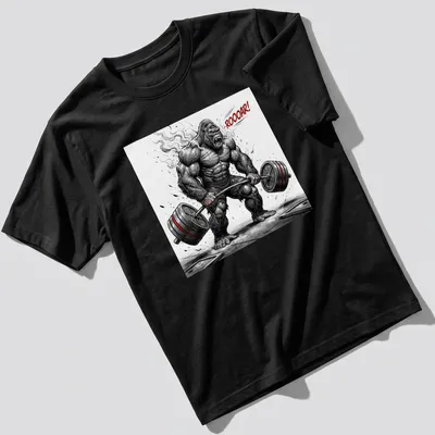 Comic style illustration of a fierce bodybuilder gorilla deadlifting with bold text ROOOAR!
