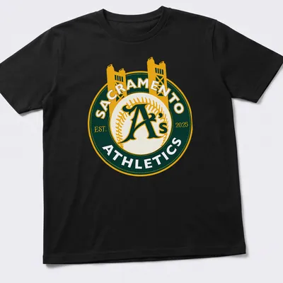 Vintage sports t-shirt featuring the Sacramento A's logo and established date.