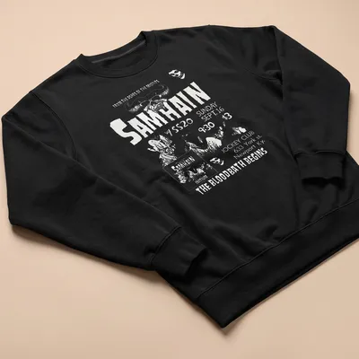 Vintage concert poster style Samhain t-shirt with skull and horror imagery — printed on a unisex sweatshirt