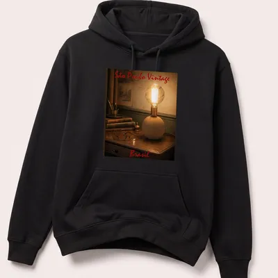 Vintage globe lamp T-shirt featuring São Paulo Brasil text, in brown and copper tones — printed on a unisex hoodie