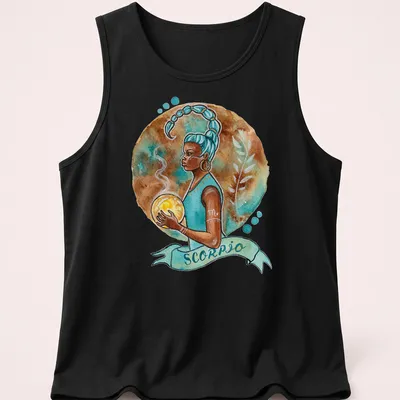 Watercolor Scorpio zodiac sign character with vibrant colors — printed on a tank top