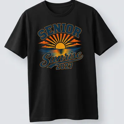 Vintage retro Senior Sunrise 2027 T-shirt with ocean and mountains graphic