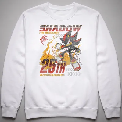 Distressed tee featuring Shadow The Hedgehog with bold anniversary text — printed on a unisex sweatshirt