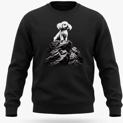 Black and white illustrated poodle on a rock with text Silence Of The Lambs — printed on a unisex sweatshirt